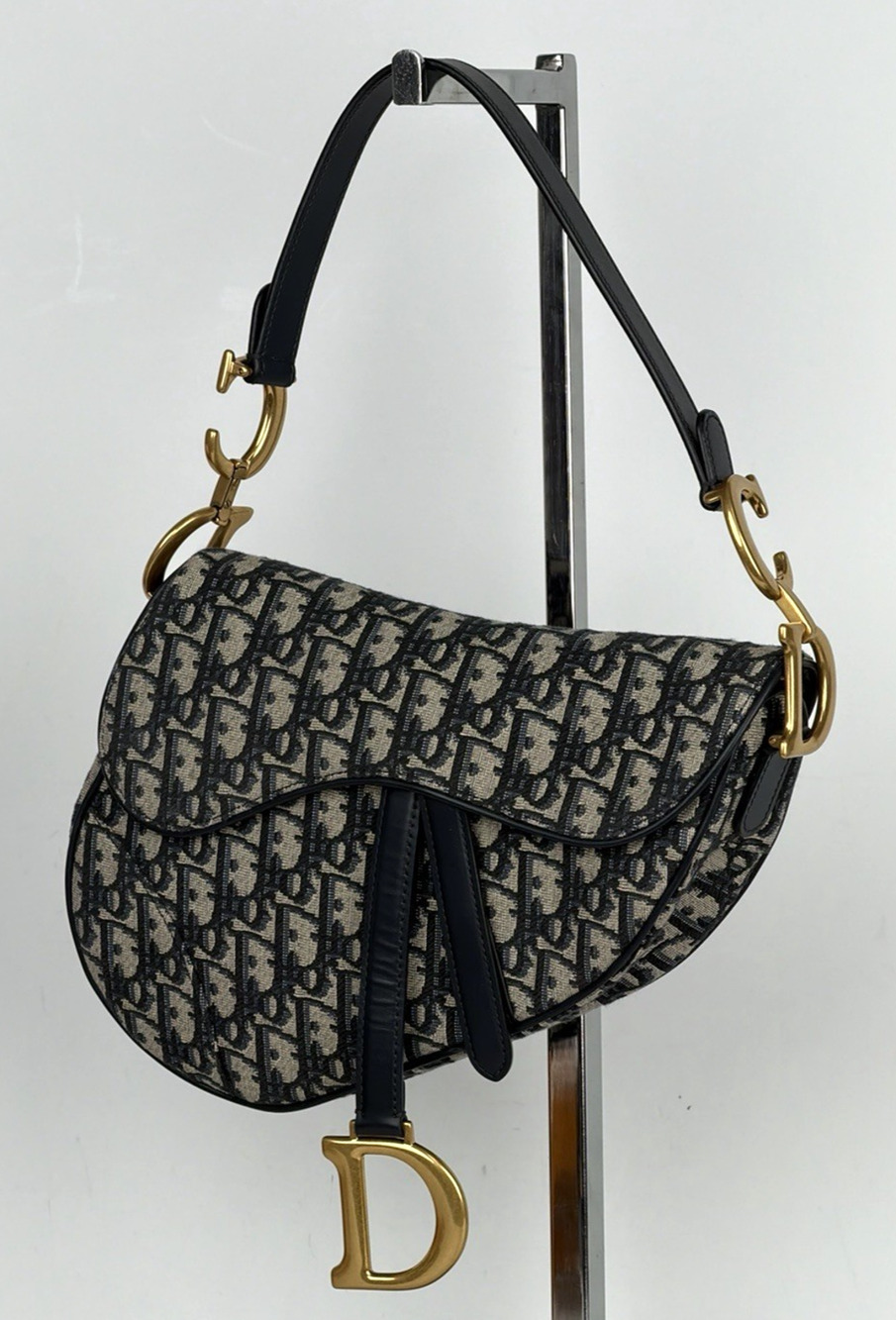 Christian Dior Blue Oblique Jacquard Saddle Medium Bag C-4